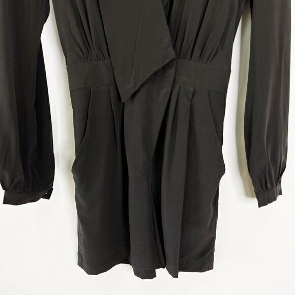 CLEARANCE - Charlie Jade Gray 100% Silk Long Sleeve Romper with Pockets - Picture 4 of 8